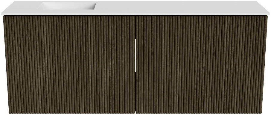 JOYA 100cm toiletmeubel kleur Shadow. Wastafel FAYE positie Links Zonder kraangat kleur Talc.