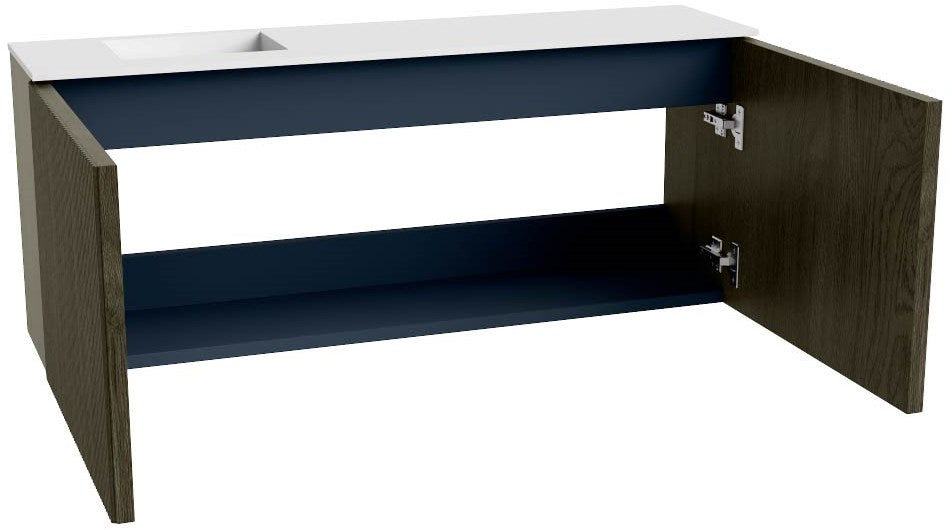 JOYA 100cm toiletmeubel kleur Shadow. Wastafel FAYE positie Links Zonder kraangat kleur Talc.