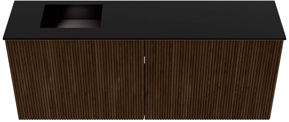 JOYA 100cm toiletmeubel kleur Walnut. Wastafel FAYE positie Links Zonder kraangat kleur Urban.