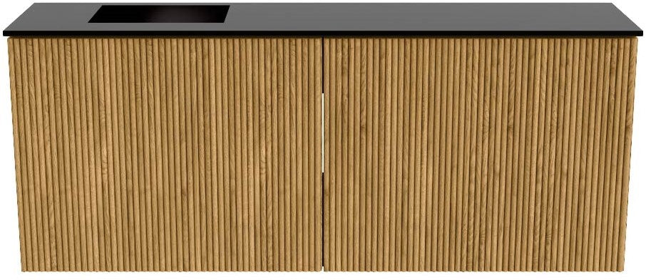 JOYA 100cm toiletmeubel kleur Oak. Wastafel FAYE positie Links 1 kraangat kleur Urban.