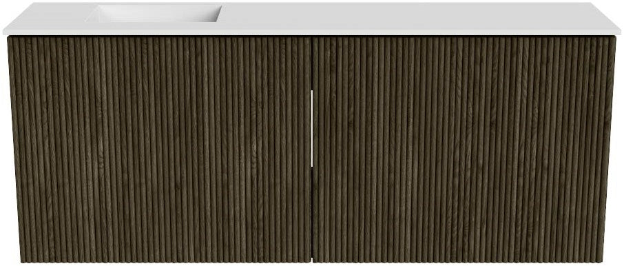 JOYA 100cm toiletmeubel kleur Shadow. Wastafel FAYE positie Links 1 kraangat kleur Talc.