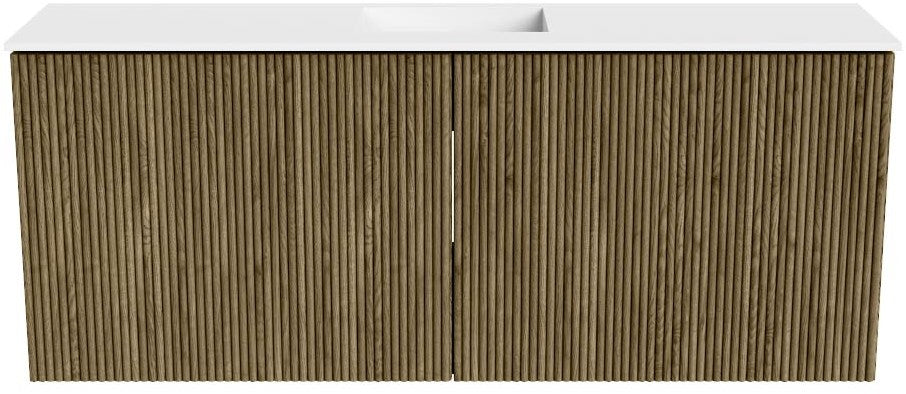 JOYA 100cm toiletmeubel kleur Dusk. Wastafel FAYE positie Midden Zonder kraangat kleur Talc.