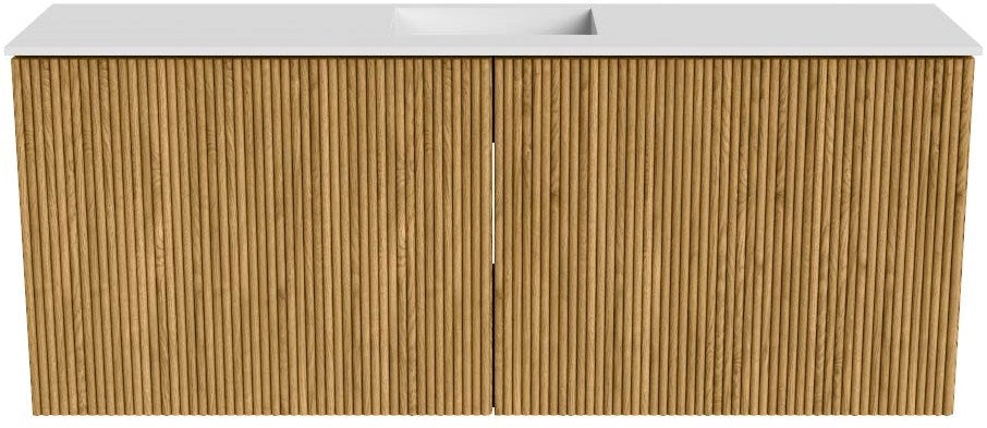 JOYA 100cm toiletmeubel kleur Oak. Wastafel FAYE positie Midden Zonder kraangat kleur Talc.