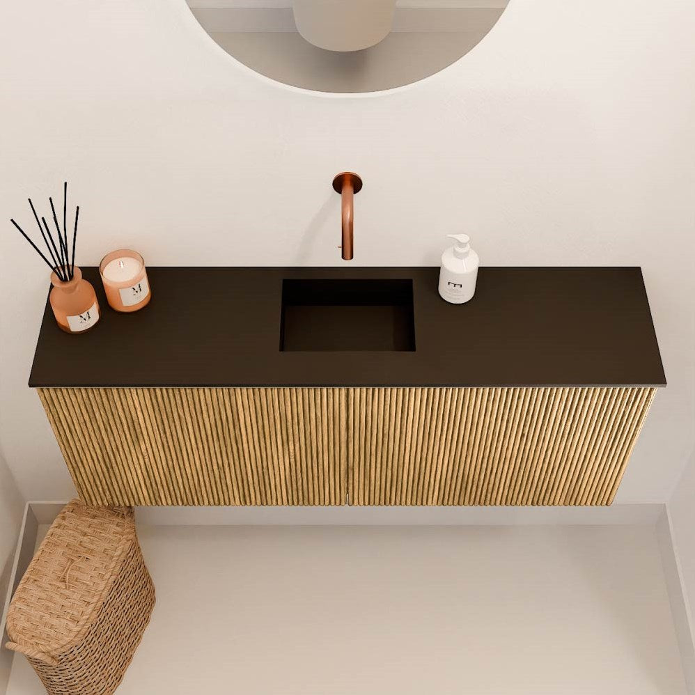 JOYA 100cm toiletmeubel kleur Oak. Wastafel FAYE positie Midden Zonder kraangat kleur Urban.