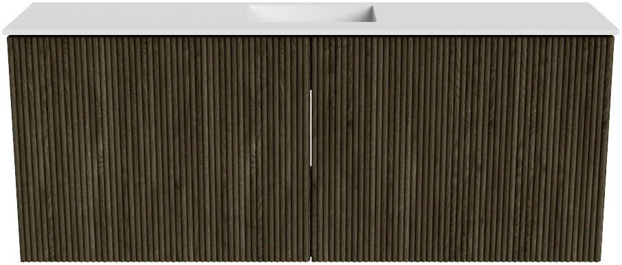 JOYA 100cm toiletmeubel kleur Shadow. Wastafel FAYE positie Midden Zonder kraangat kleur Talc.