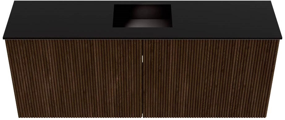 JOYA 100cm toiletmeubel kleur Walnut. Wastafel FAYE positie Midden Zonder kraangat kleur Urban.