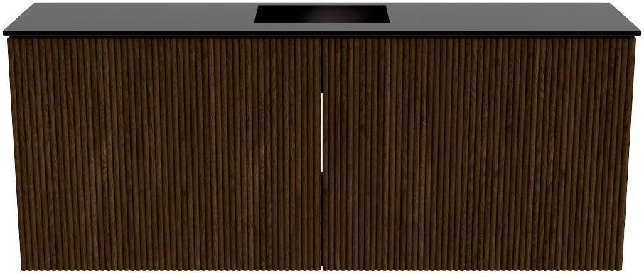 JOYA 100cm toiletmeubel kleur Walnut. Wastafel FAYE positie Midden Zonder kraangat kleur Urban.