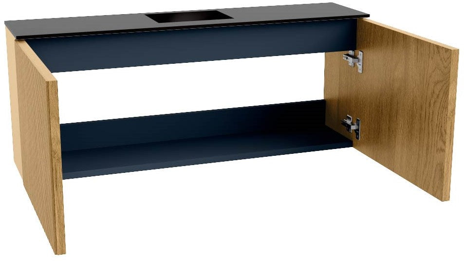 JOYA 100cm toiletmeubel kleur Oak. Wastafel FAYE positie Midden 1 kraangat kleur Urban.