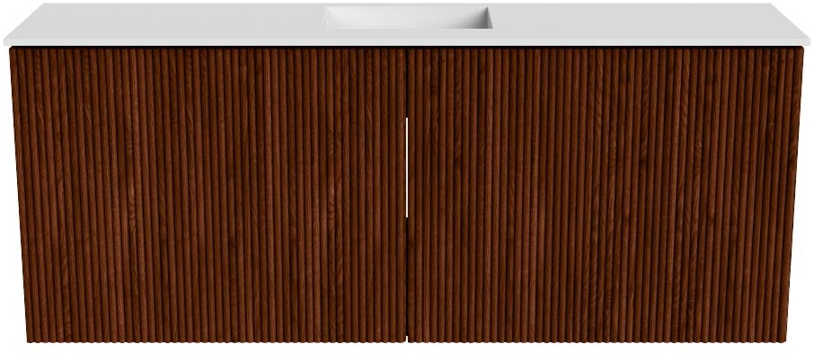 JOYA 100cm toiletmeubel kleur Ruby. Wastafel FAYE positie Midden 1 kraangat kleur Talc.