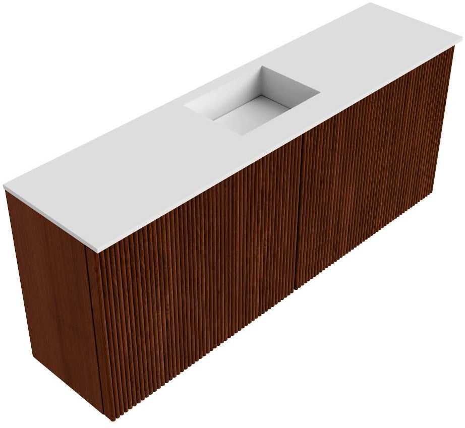 JOYA 100cm toiletmeubel kleur Ruby. Wastafel FAYE positie Midden 1 kraangat kleur Talc.