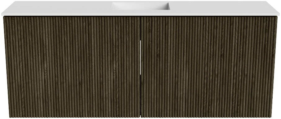 JOYA 100cm toiletmeubel kleur Shadow. Wastafel FAYE positie Midden 1 kraangat kleur Talc.