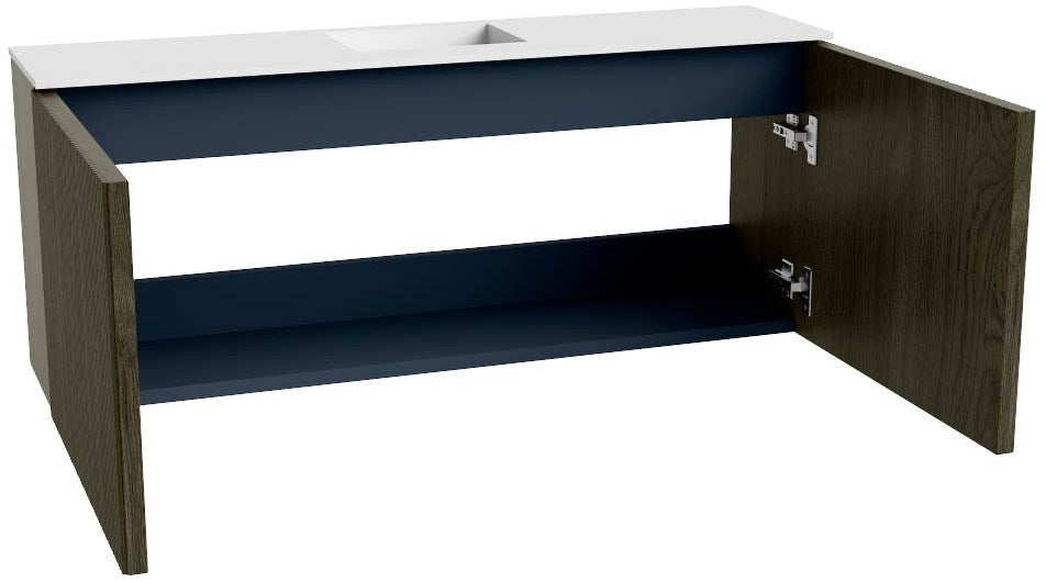 JOYA 100cm toiletmeubel kleur Shadow. Wastafel FAYE positie Midden 1 kraangat kleur Talc.