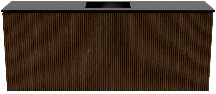JOYA 100cm toiletmeubel kleur Walnut. Wastafel FAYE positie Midden 1 kraangat kleur Urban.