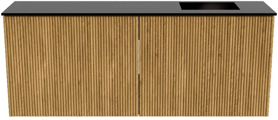 JOYA 100cm toiletmeubel kleur Oak. Wastafel FAYE positie Rechts Zonder kraangat kleur Urban.