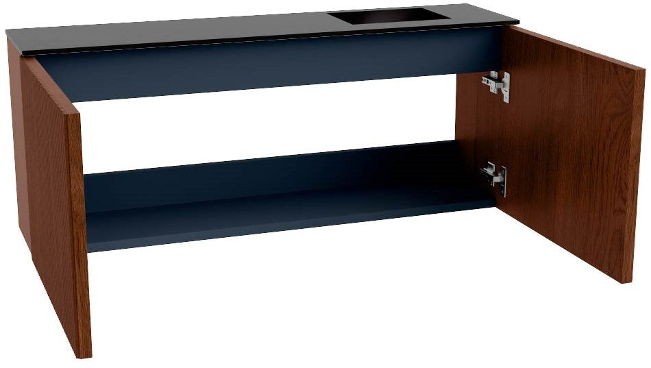 JOYA 100cm toiletmeubel kleur Ruby. Wastafel FAYE positie Rechts Zonder kraangat kleur Urban.