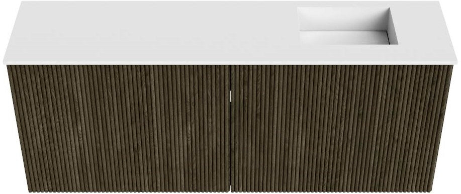 JOYA 100cm toiletmeubel kleur Shadow. Wastafel FAYE positie Rechts Zonder kraangat kleur Talc.