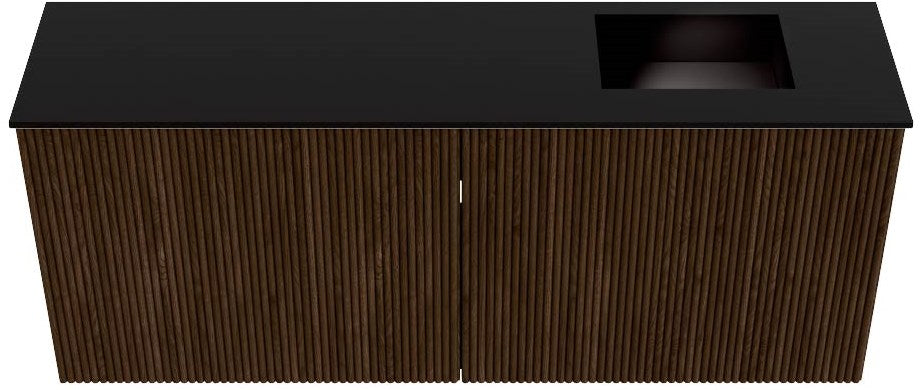 JOYA 100cm toiletmeubel kleur Walnut. Wastafel FAYE positie Rechts Zonder kraangat kleur Urban.