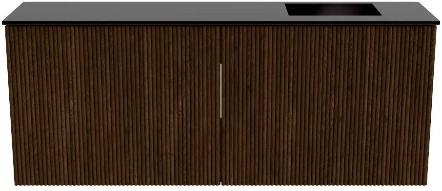 JOYA 100cm toiletmeubel kleur Walnut. Wastafel FAYE positie Rechts Zonder kraangat kleur Urban.