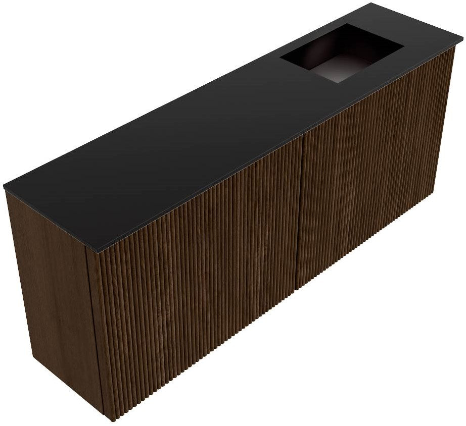 JOYA 100cm toiletmeubel kleur Walnut. Wastafel FAYE positie Rechts Zonder kraangat kleur Urban.