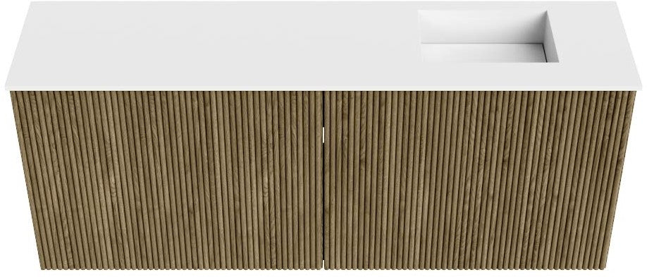 JOYA 100cm toiletmeubel kleur Dusk. Wastafel FAYE positie Rechts 1 kraangat kleur Talc.