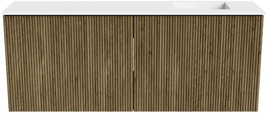 JOYA 100cm toiletmeubel kleur Dusk. Wastafel FAYE positie Rechts 1 kraangat kleur Talc.