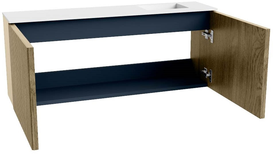 JOYA 100cm toiletmeubel kleur Dusk. Wastafel FAYE positie Rechts 1 kraangat kleur Talc.