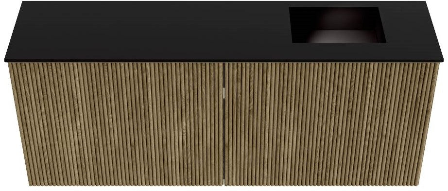 JOYA 100cm toiletmeubel kleur Dusk. Wastafel FAYE positie Rechts 1 kraangat kleur Urban.