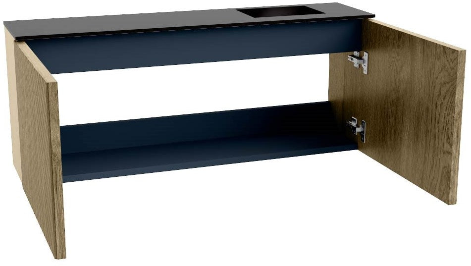 JOYA 100cm toiletmeubel kleur Dusk. Wastafel FAYE positie Rechts 1 kraangat kleur Urban.