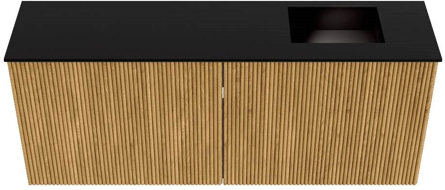 JOYA 100cm toiletmeubel kleur Oak. Wastafel FAYE positie Rechts 1 kraangat kleur Urban.