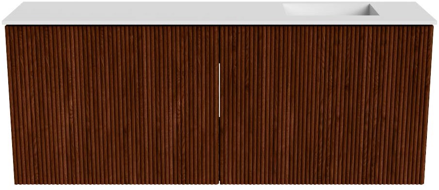 JOYA 100cm toiletmeubel kleur Ruby. Wastafel FAYE positie Rechts 1 kraangat kleur Talc.