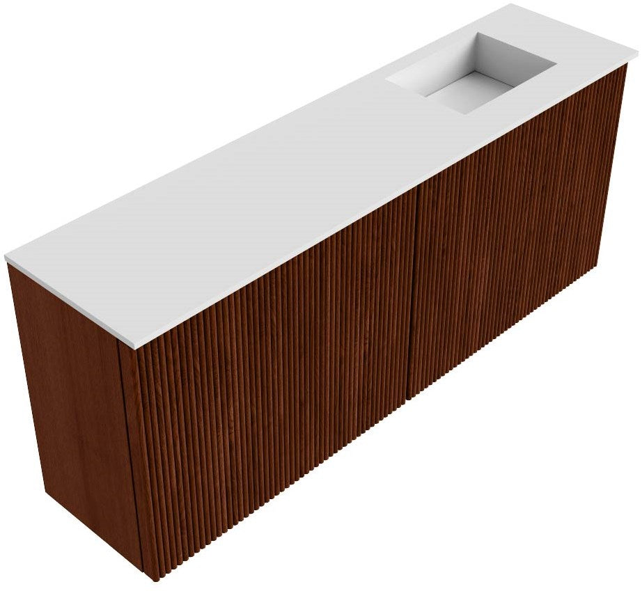 JOYA 100cm toiletmeubel kleur Ruby. Wastafel FAYE positie Rechts 1 kraangat kleur Talc.