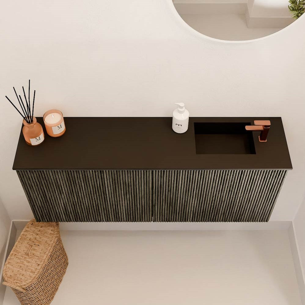 JOYA 100cm toiletmeubel kleur Shadow. Wastafel FAYE positie Rechts 1 kraangat kleur Urban.