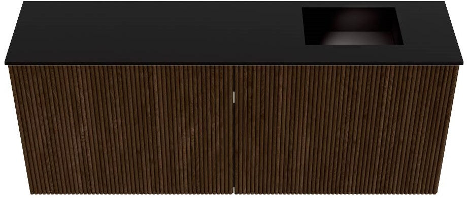 JOYA 100cm toiletmeubel kleur Walnut. Wastafel FAYE positie Rechts 1 kraangat kleur Urban.