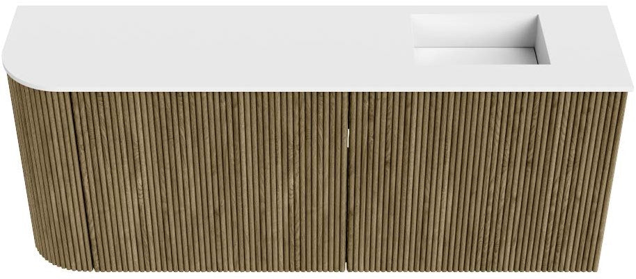 JOYA 101,6cm toiletmeubel ronding links kleur Dusk. Wastafel FAYE positie Rechts Zonder kraangat kleur Talc.
