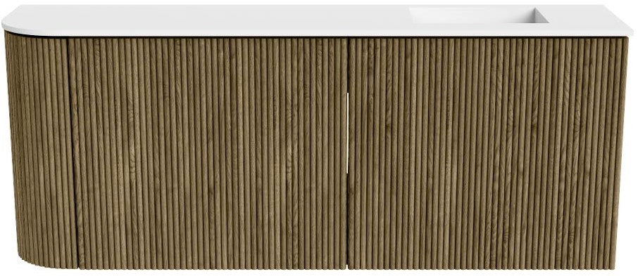 JOYA 101,6cm toiletmeubel ronding links kleur Dusk. Wastafel FAYE positie Rechts Zonder kraangat kleur Talc.