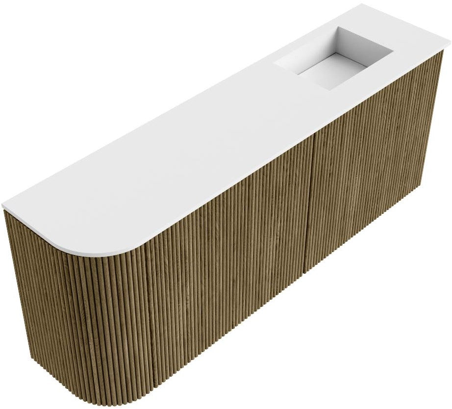JOYA 101,6cm toiletmeubel ronding links kleur Dusk. Wastafel FAYE positie Rechts Zonder kraangat kleur Talc.