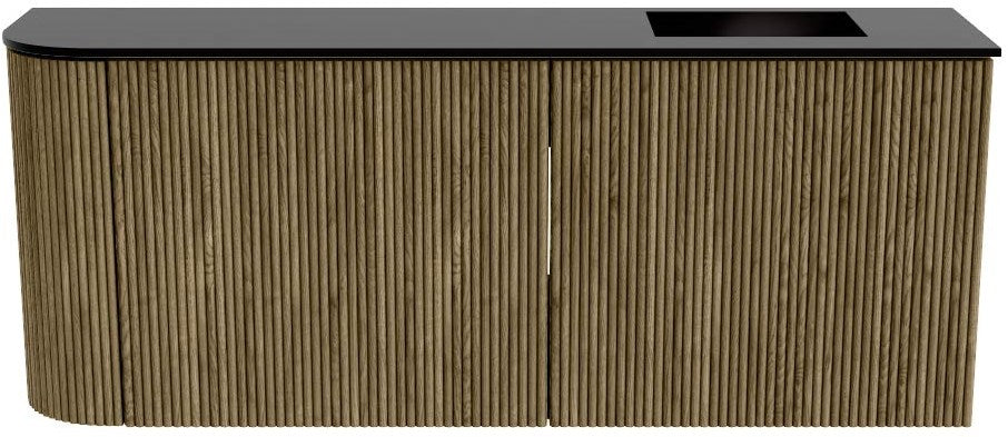 JOYA 101,6cm toiletmeubel ronding links kleur Dusk. Wastafel FAYE positie Rechts Zonder kraangat kleur Urban.