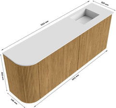 JOYA 101,6cm toiletmeubel ronding links kleur Oak. Wastafel FAYE positie Rechts Zonder kraangat kleur Talc.