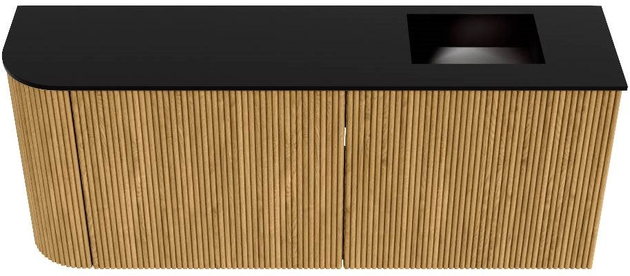 JOYA 101,6cm toiletmeubel ronding links kleur Oak. Wastafel FAYE positie Rechts Zonder kraangat kleur Urban.