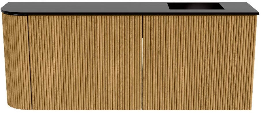 JOYA 101,6cm toiletmeubel ronding links kleur Oak. Wastafel FAYE positie Rechts Zonder kraangat kleur Urban.