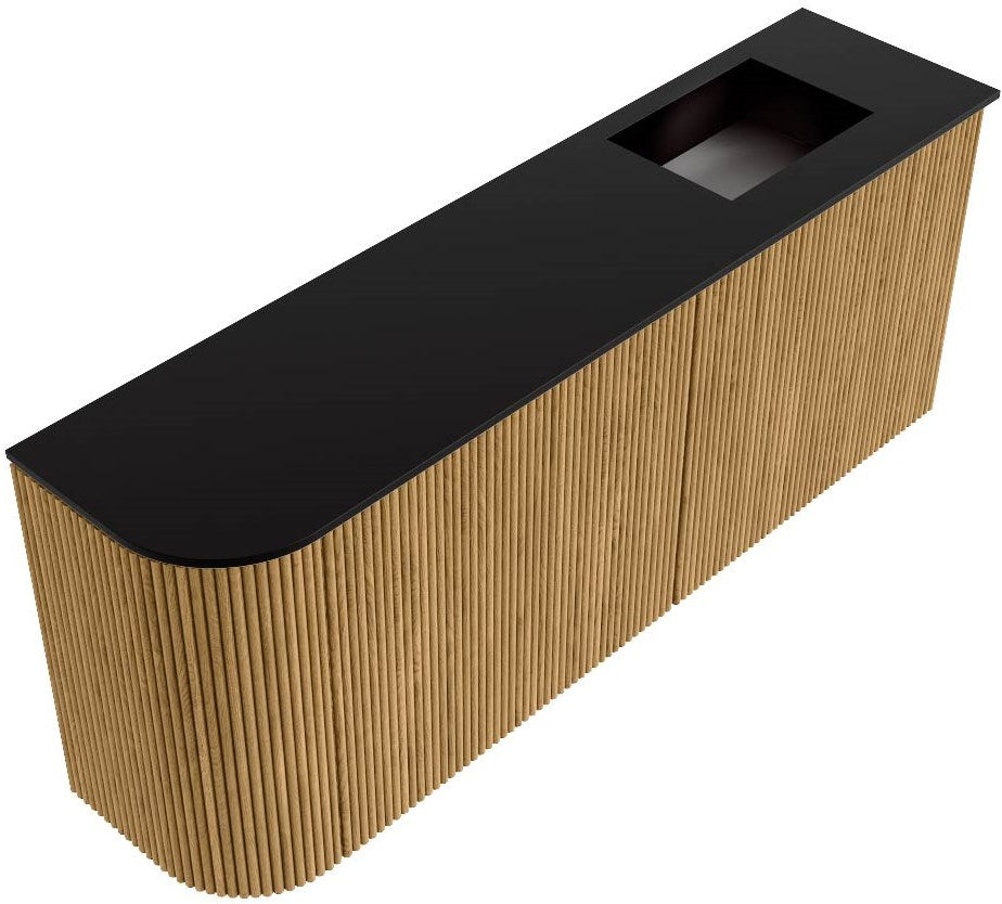JOYA 101,6cm toiletmeubel ronding links kleur Oak. Wastafel FAYE positie Rechts Zonder kraangat kleur Urban.