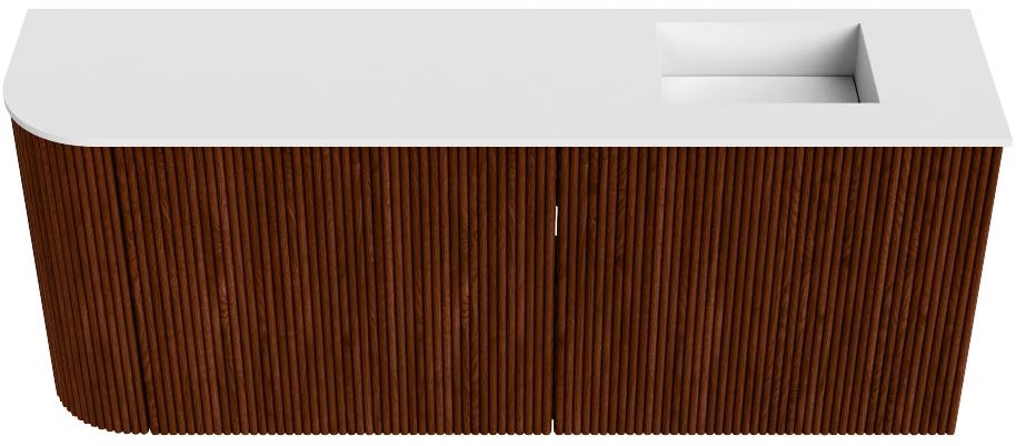 JOYA 101,6cm toiletmeubel ronding links kleur Ruby. Wastafel FAYE positie Rechts Zonder kraangat kleur Talc.