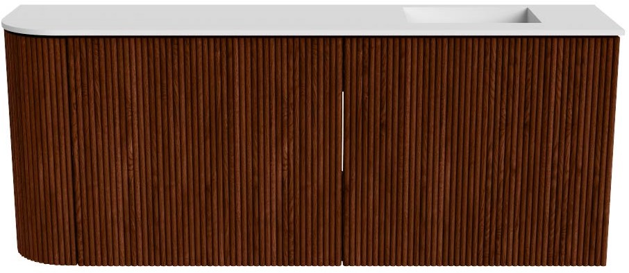 JOYA 101,6cm toiletmeubel ronding links kleur Ruby. Wastafel FAYE positie Rechts Zonder kraangat kleur Talc.