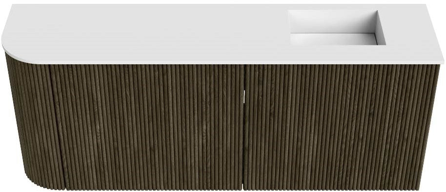 JOYA 101,6cm toiletmeubel ronding links kleur Shadow. Wastafel FAYE positie Rechts Zonder kraangat kleur Talc.