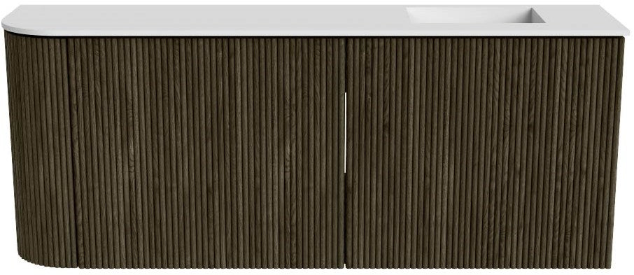 JOYA 101,6cm toiletmeubel ronding links kleur Shadow. Wastafel FAYE positie Rechts Zonder kraangat kleur Talc.