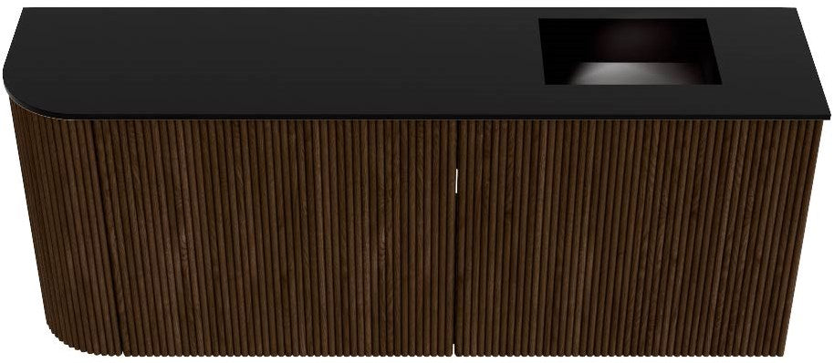 JOYA 101,6cm toiletmeubel ronding links kleur Walnut. Wastafel FAYE positie Rechts Zonder kraangat kleur Urban.