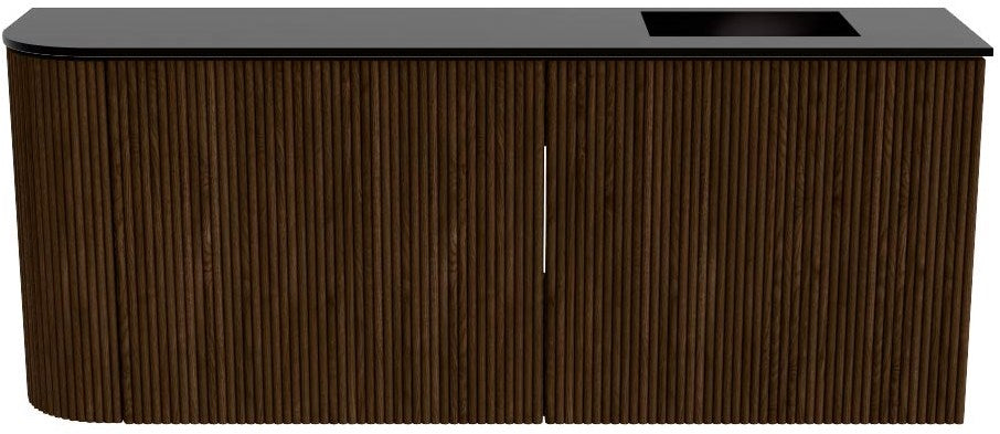 JOYA 101,6cm toiletmeubel ronding links kleur Walnut. Wastafel FAYE positie Rechts Zonder kraangat kleur Urban.