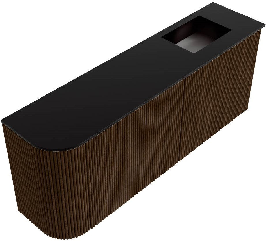 JOYA 101,6cm toiletmeubel ronding links kleur Walnut. Wastafel FAYE positie Rechts Zonder kraangat kleur Urban.