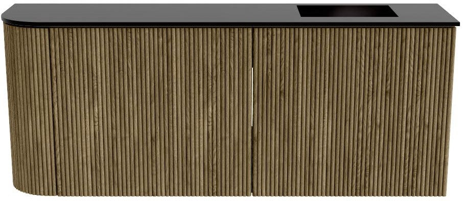JOYA 101,6cm toiletmeubel ronding links kleur Dusk. Wastafel FAYE positie Rechts 1 kraangat kleur Urban.