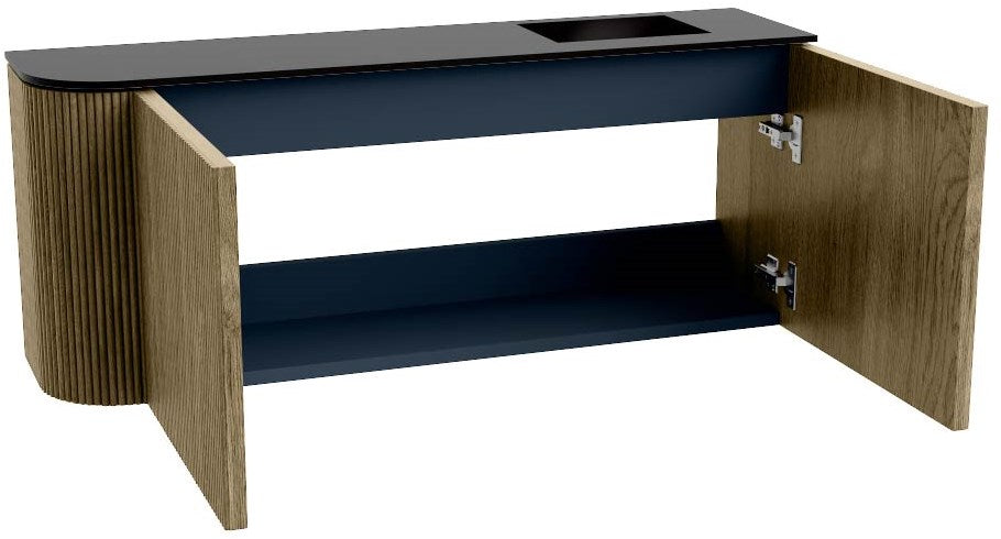 JOYA 101,6cm toiletmeubel ronding links kleur Dusk. Wastafel FAYE positie Rechts 1 kraangat kleur Urban.